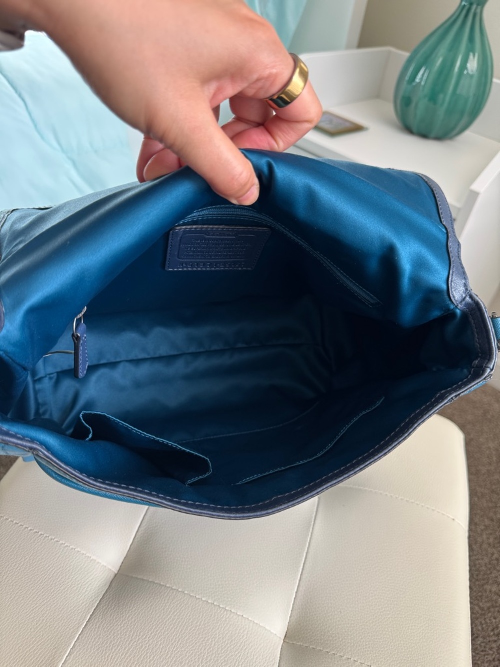 Coach Sadie Teal Leather Top-Handle Satchel with Strap - Picture 8 of 15